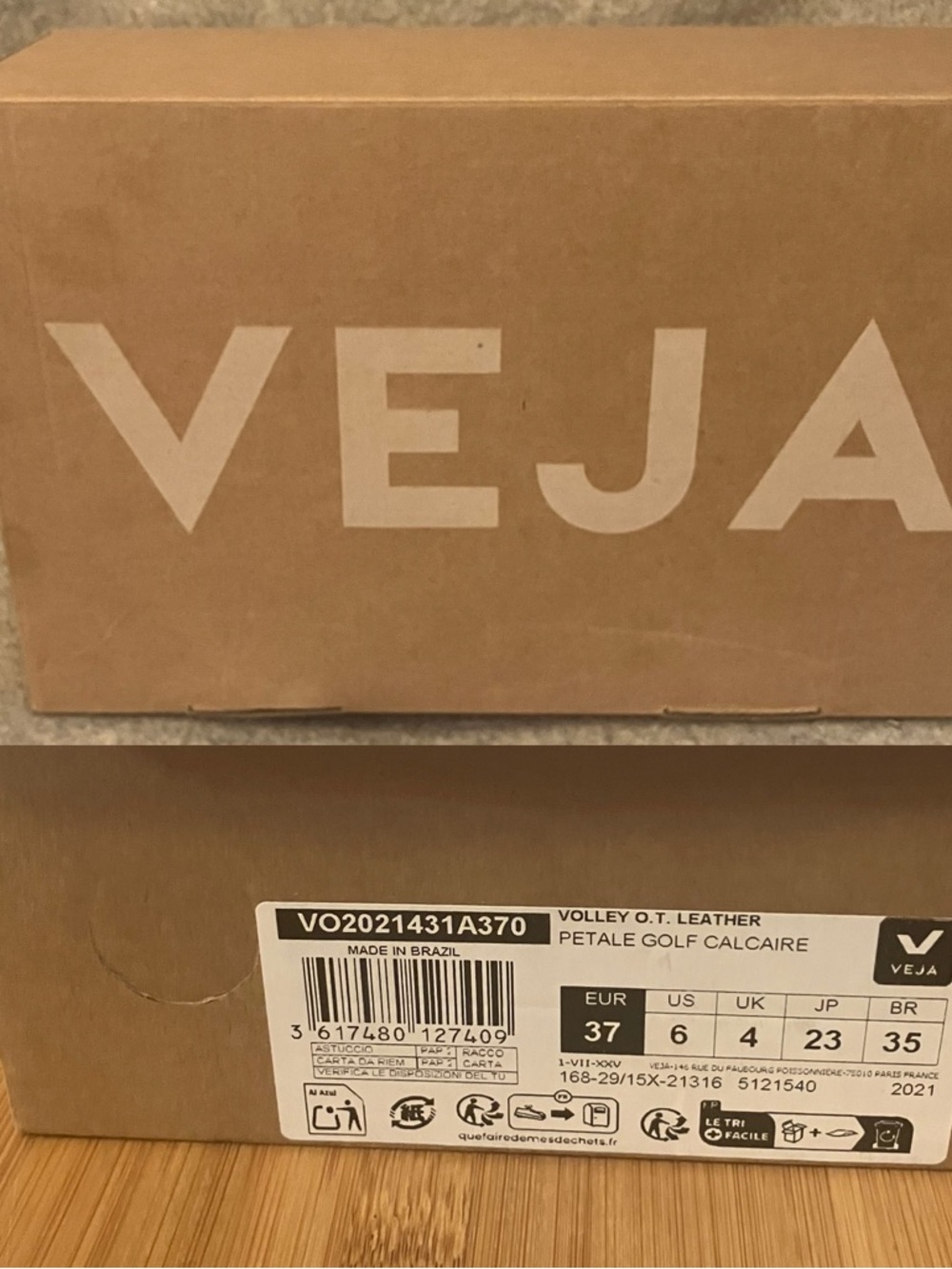 NWT - Veja Volley Leather Sneaker -Pink & Green (sz 6 / 37) - Picture 8 of 16
